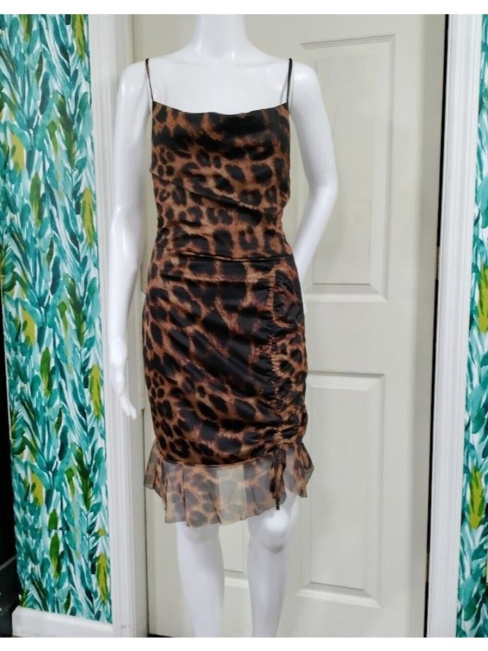 What A Girl Wants Small NWT Cheetah Whimsy Twee Party Sheer Hem Mesh Mini Dress - Picture 2 of 9